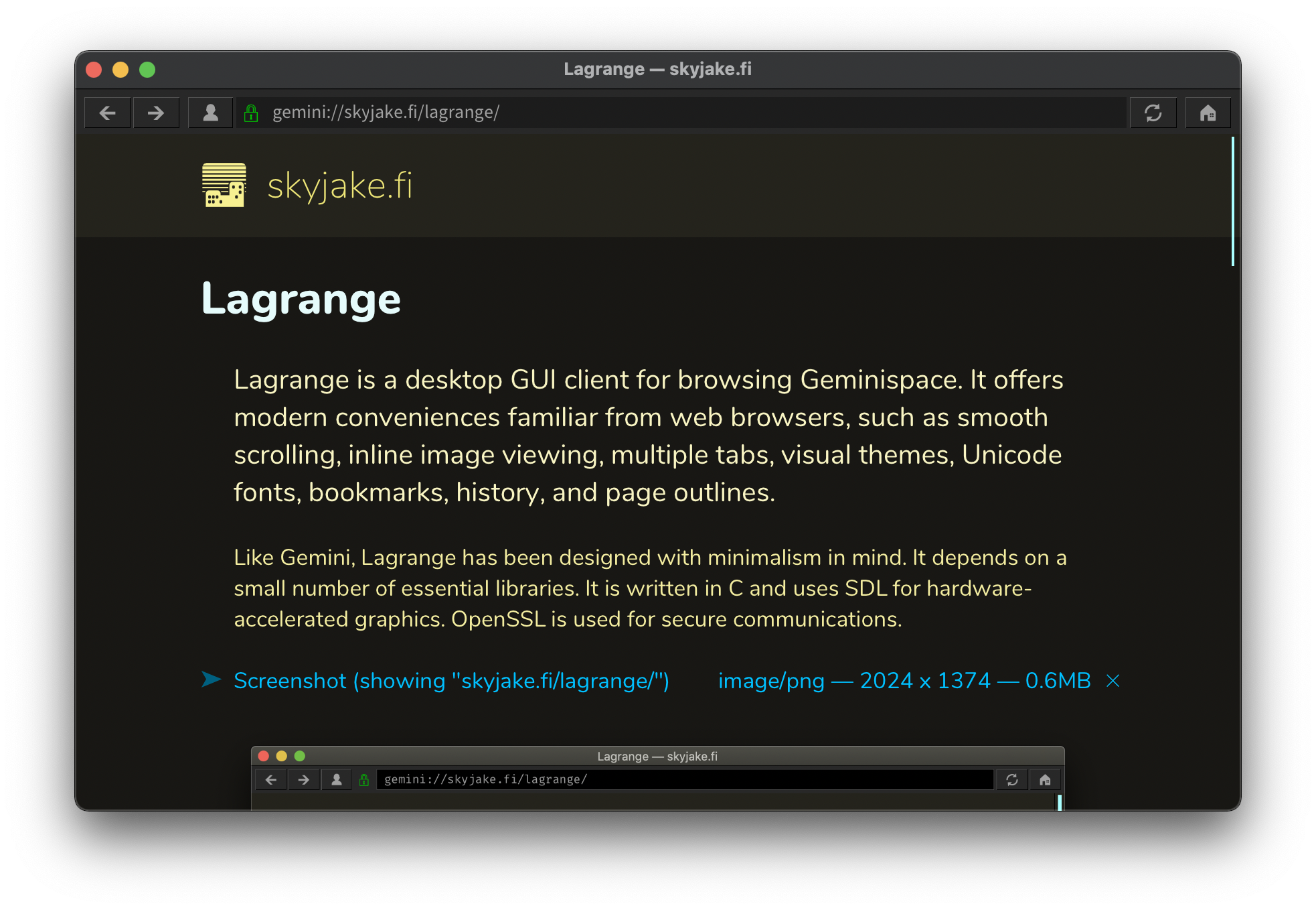 Screenshot of Lagrange browser on a Mac